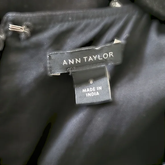 ANN TAYLOR, Scalloped Linen Blend Midi Dress, Black, Sz 8 - Picture 4 of 8